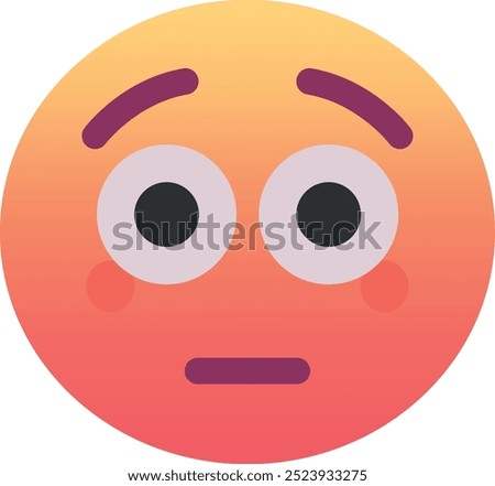 Flushed face emoji icon. Trendy colors, popular element conveying embarrassment or excitement, commonly used in social media. Emoticon, isolated element.