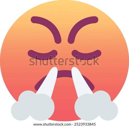 Face with steam from nose emoji icon. Trendy colors, popular element representing frustration or anger, commonly used in social media. Emoticon, isolated element.