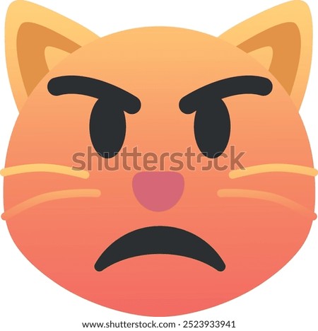 Pouting cat emoji icon. Trendy colors, popular element representing disappointment and sass, widely used in social media. Emoticon, isolated element.