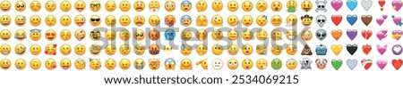 Emoji and emoticon set isolated on a transparent background. Emoji icon set.