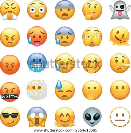 A colorful collection of various emoji faces representing different emotions such as happiness, sadness, anger, and surprise.