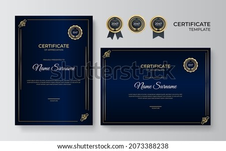Modern certificate template. Certificate of appreciation template. Clean simple certificate with gold badge. Certificate border template with elegant and trendy geometric pattern