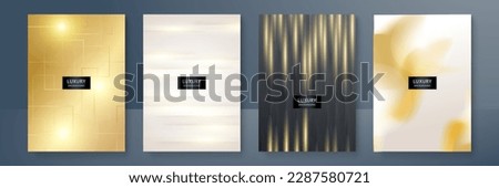 Technology cover background design set. Luxury line pattern (wave curves) in premium gold, black. Vector tech backdrop for business layout, digital certificate, formal brochure template, network