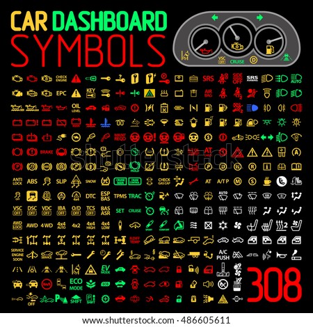 car dashboard panel icons symbols warning light indicators vector set