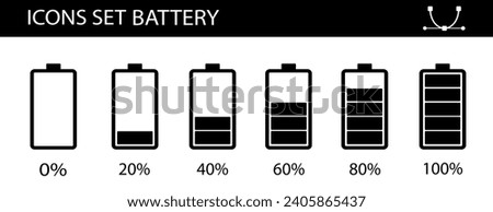 Battery charging linear icons set. Battery level indicators. Low, middle and high charge. Thin line contour symbols. Isolated vector outline illustrations. Editable stroke