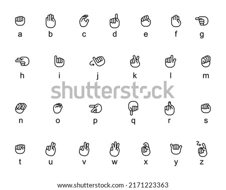 Icon Set Hand Sign Language, Editable Stroke, Sign Language Alphabet, A to Z. Let's make your design Easier