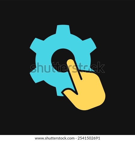 Icon Flat Color hand clicking setting gear. Fill color style.