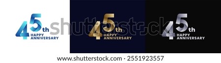 Abstract Twist Logo Anniversary 45th, 45th Happy Anniversary with Colorful Gradient, Luxury Gold and Elegant Silver. Editable file