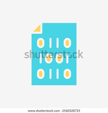 Flat Icon Paper file document with binary code. Technology and system concept, Flat Colorful style.