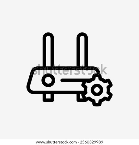 Icon Line modem internet setting gear symbol. Technology and system concept, Outline style.