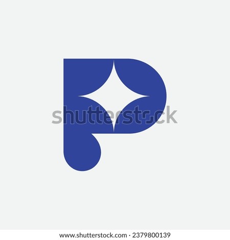 modern letter initial P with star spark icon logo design