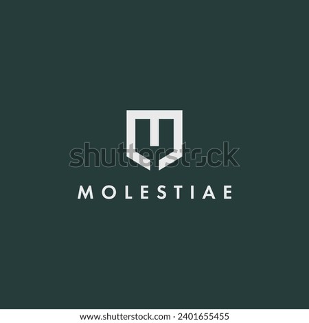 minimal letter M shield line logo design