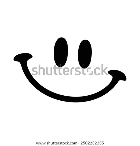 A clean and minimalistic black and white line art of a smiley face, featuring an expressive and happy look.