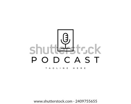 minimal microphone with a square line logo design. podcast, music, comedy, radio logo.