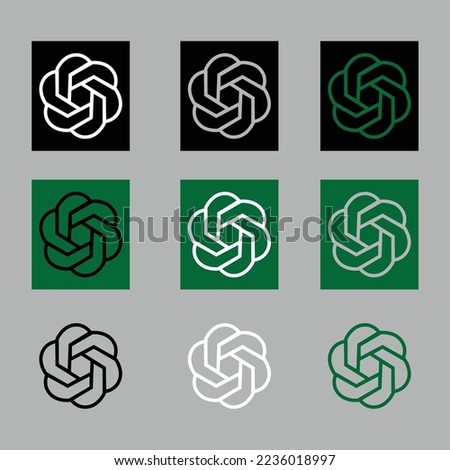 ChatGPT logo vector. open ai new invention. chatGPT app icon and working. chatgpt white, black and green logos on black  and green backgrounds. set of chatGPT and openAI logos vector in eps 8 format.