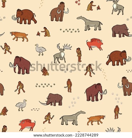 Mammoth ancient animals vector seamless pattern.