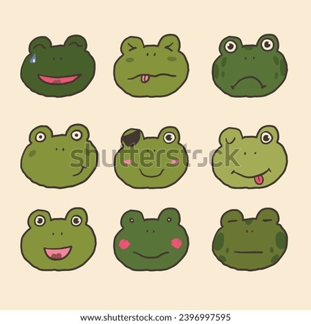 Cute cartoon frogs faces. Vector illustration.