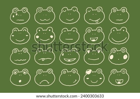 Cute cartoon frogs faces. Vector illustration.