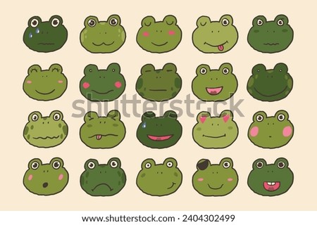 Cute cartoon frogs faces. Vector illustration.