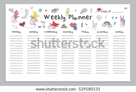 weekly planner doodle vector drawing