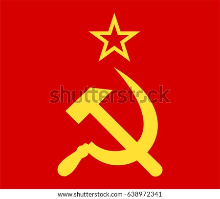 USSR communism icon with hammer and sickle. Vector Red star with socialism symbol