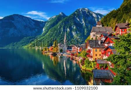 Similar – Image, Stock Photo Village in mountains with forest, aerial view. Mountain landscape