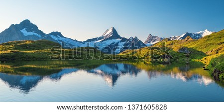 Similar – Image, Stock Photo Lake and mountains. Panorama of Bavarian village Walchensee with Alp Lake Walchensee in Bavarian Prealps in Germany, Europe. View from Herzogstand