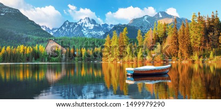 High Tatras mountains national park and Strbske pleso  (Strbske lake) beautiful mountain lake in Slovakia Foto stock © 