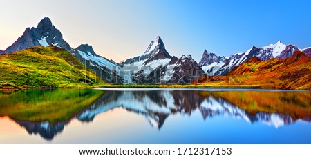 Similar – Image, Stock Photo Lake and mountains. Panorama of Bavarian village Walchensee with Alp Lake Walchensee in Bavarian Prealps in Germany, Europe. View from Herzogstand