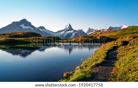 Bachalpsee lake. Highest peaks Eiger, in famous location. Switzerland alps - Grindelwald valley
