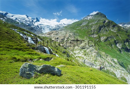Grossvenediger mountain,waterfall and glacier in Hohe Tauern national park,Austria