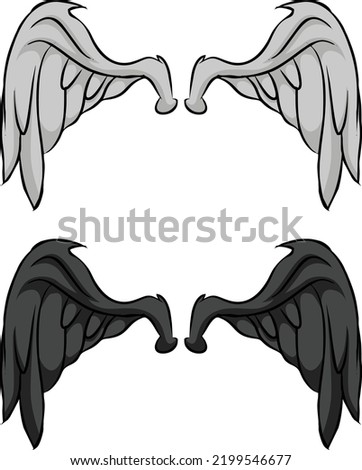 set of white and black wings icon vector illustration