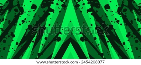 
green sport, game, car warp abstract background with sharp geometric shapes and splash noise texture Vector illustration