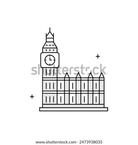 Big Ben, London Landmark, Clock Tower, British Monument, Westminster Clock, Historic Landmark Vector Illustration Icon Design