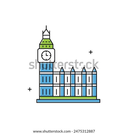 Big Ben, London Landmark, Clock Tower, British Monument, Westminster Clock, Historic Landmark Vector Illustration Icon Design