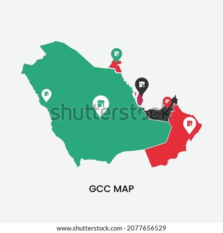 Gulf countries map, Shopping map og GCC countries