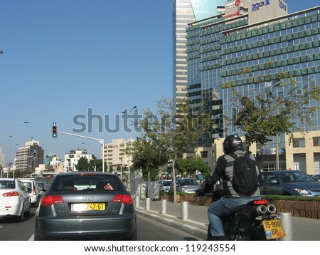 TEL-AVIV, ISRAEL - NOVEMBER 18 : Normal street Life after one of Missile attacks  from Gaza  November 18, 2012 in Tel-Aviv, Israel.