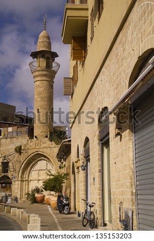 Mosque in Jaffa.Israel.Jaffa is one of the most ancient port cities in the world. Andromeda Rock, facing Jaffa\'s shore, links the city with Greek mythology.