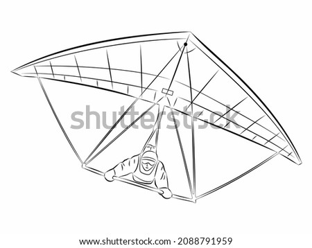 illustration of a hang glider, black and white drawing, white background 商業照片 © 