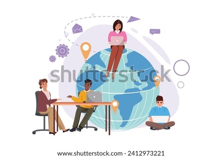 Global business. Team doing global business research. Vector illustration for marketing, analysis, worldwide extension concepts
