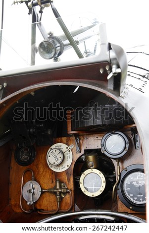 1930\'s RAF  biplane aircraft cockpit at a Shuttleworth Collection air display at Old Warden airfield, Bedfordshire ,UK. taken 26/09/2014