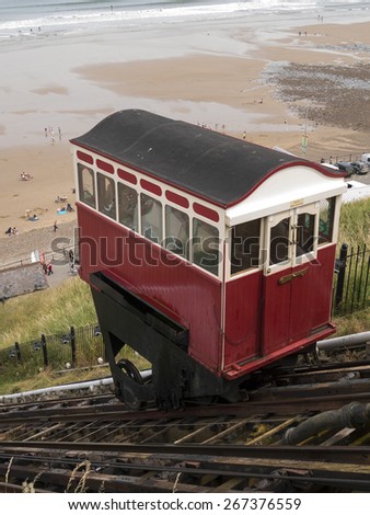 the water-driven passenger carrying tramway up the cliffs at Saltburn,  North Yorkshire coast, Britain. taken 15/12/2014