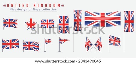 United Kingdom flag set, flat design of flags collection