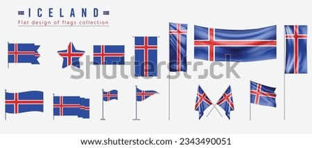 Iceland flag set, flat design of flags collection