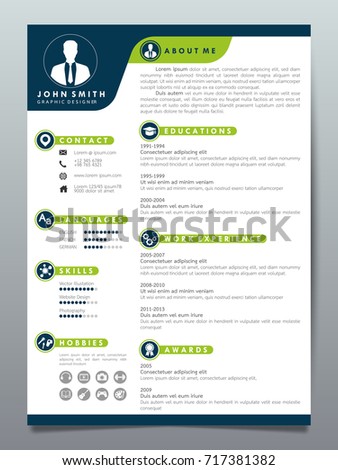 Resume design template minimalist cv. Business layout vector clean for job applications. In A4 size.