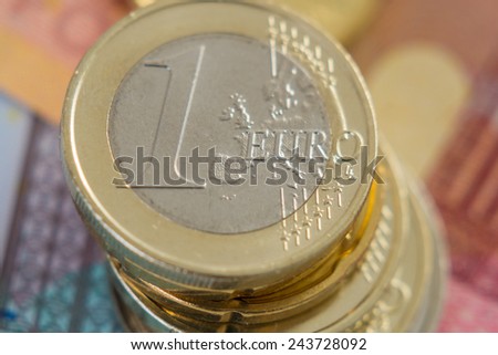Closeup of Euro banknotes with euro coins, Euro money