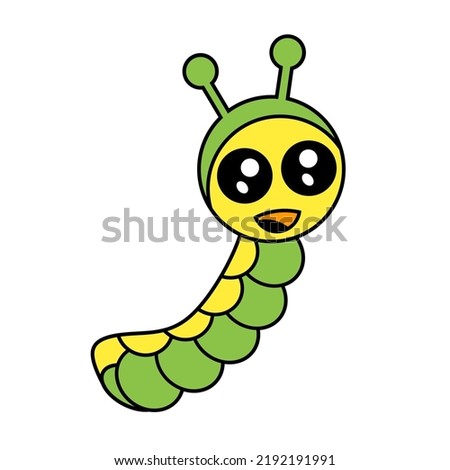 Cute yellow green caterpillar on isolated background. Cute caterpillar with smiley face.