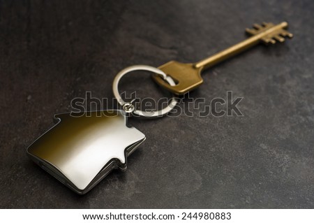House shaped key-chain with key