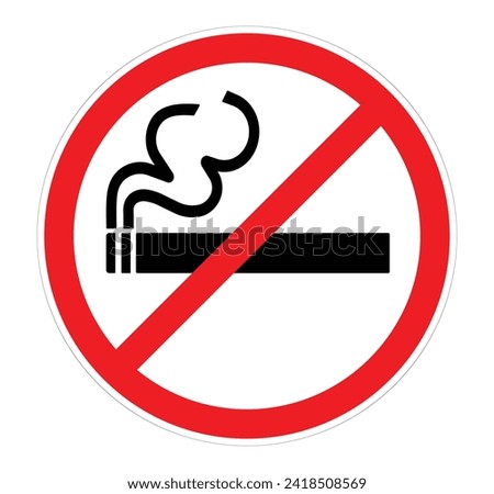 No smoking sign, on a white background covered with a red circle, The tip of the cigarette is turned to the left.