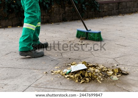 Similar – Image, Stock Photo Street broom with red bristles, makes weekend on the construction site. Plaster walls are freshly filled and the screed floor has hardened